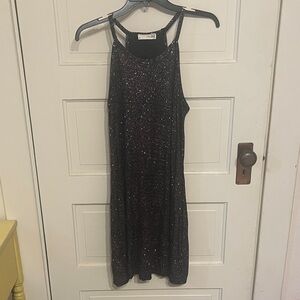 Sparkling Black Sleeveless Midi Dress with Halter Neck